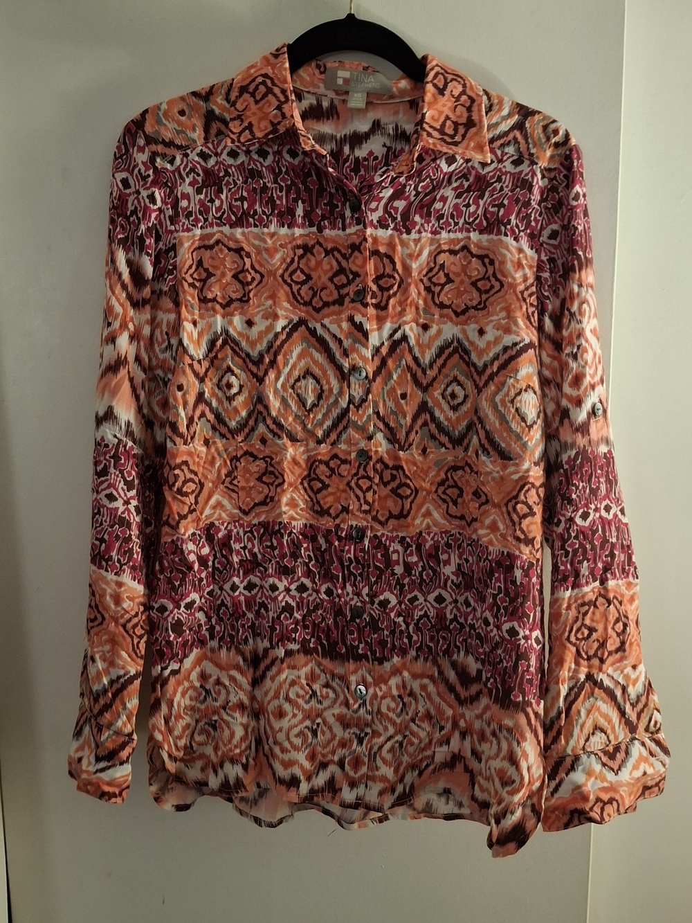 Tina Stephens Women's Orange & Magenta Patterned Button-Down Shirt